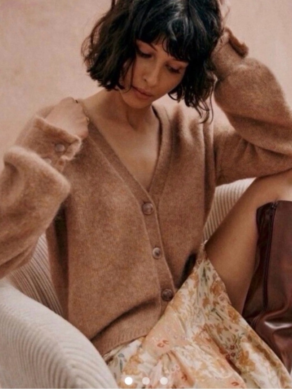 LA MAILLE SEZANE Womens XXL V Neck Button Mia Cardigan Sweater Camel Mohair Wool